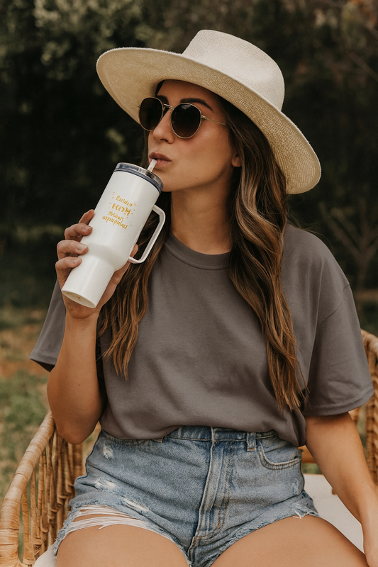 Travel mug with a handle "Hero"