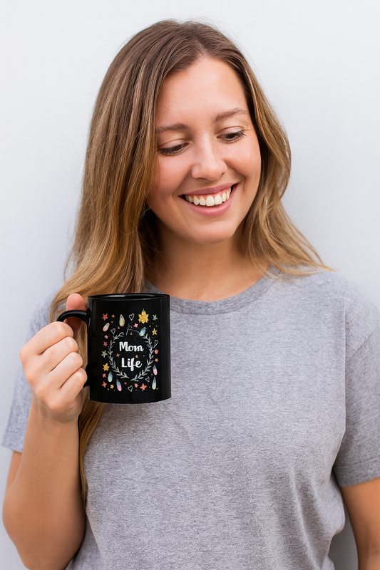 Black Glossy Mug "Mom Life"